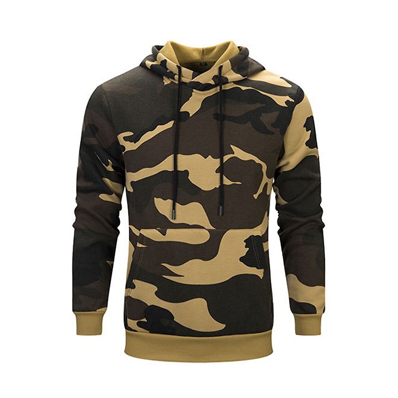 Long-sleeved camouflage hooded T :: khaki :: men and women can wear - Unisex Hoodies & T-Shirts - Cotton & Hemp Brown