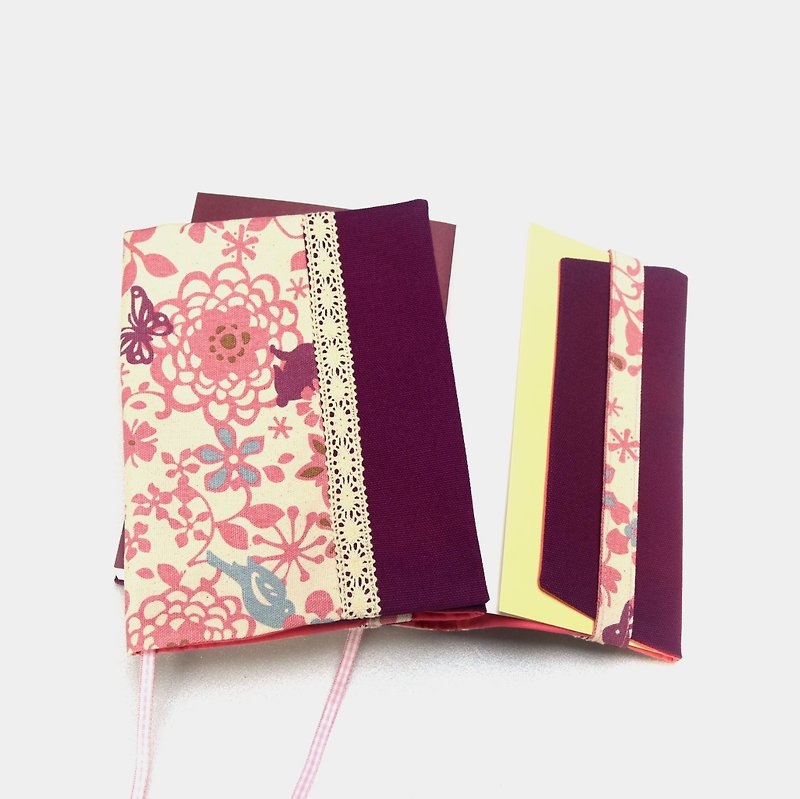 ピンクのレースの布の服ブック/手作り布スリップケースキャンバス庭園 - ノート・手帳 - コットン・麻 ピンク