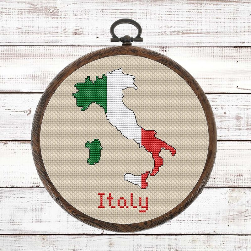 Italy Map Cross Stitch pattern modern, Italian Flag Xstitch chart PDF - 手工藝教學/工具書 - 其他材質 