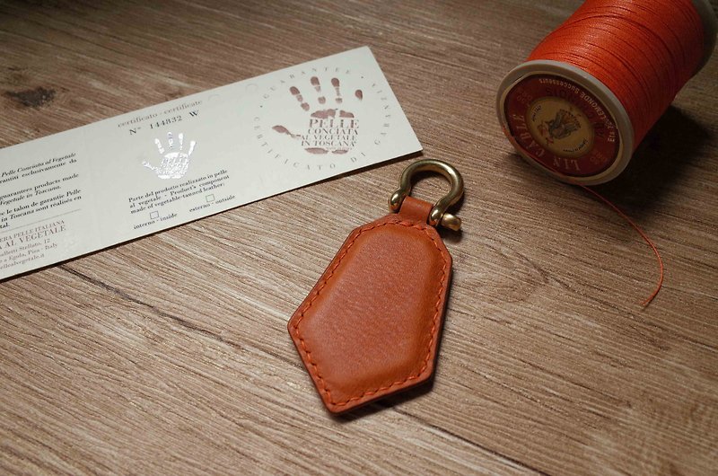 Shaped Easy Card Chip Charm - Key Ring - Orange Brown - ที่ห้อยกุญแจ - หนังแท้ สีส้ม