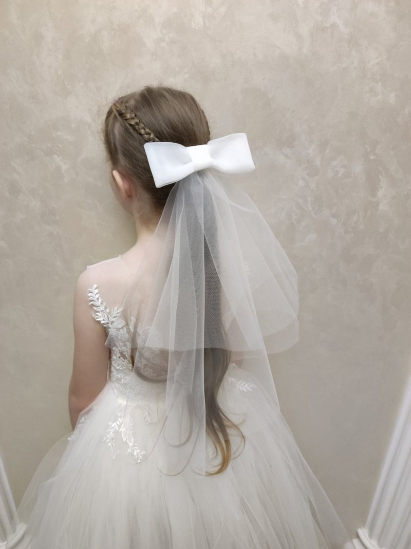 Bow tulle tails clip, hair accessory. - Ties & Tie Clips - Other Materials Multicolor