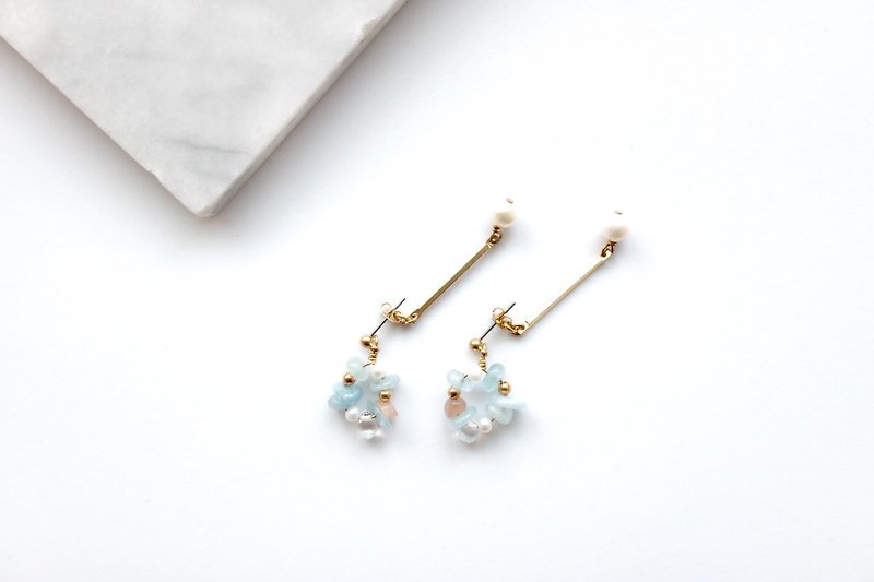 Bronze earrings | Aquamarine | Sun Stone| Czech glass auricular / Clip-On - ต่างหู - ทองแดงทองเหลือง 