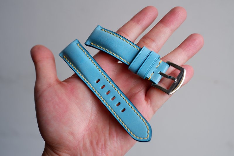 Sky Blue Calf Leather Isaac Handmade Strap Custom Strap Custom Strap - สายนาฬิกา - หนังแท้ หลากหลายสี