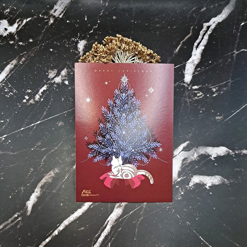 Gold stamp postcard- light red christmas tree - การ์ด/โปสการ์ด - กระดาษ 