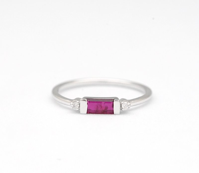 Minimal 18K White Gold Ring with Natural Ruby - General Rings - Other Metals Red