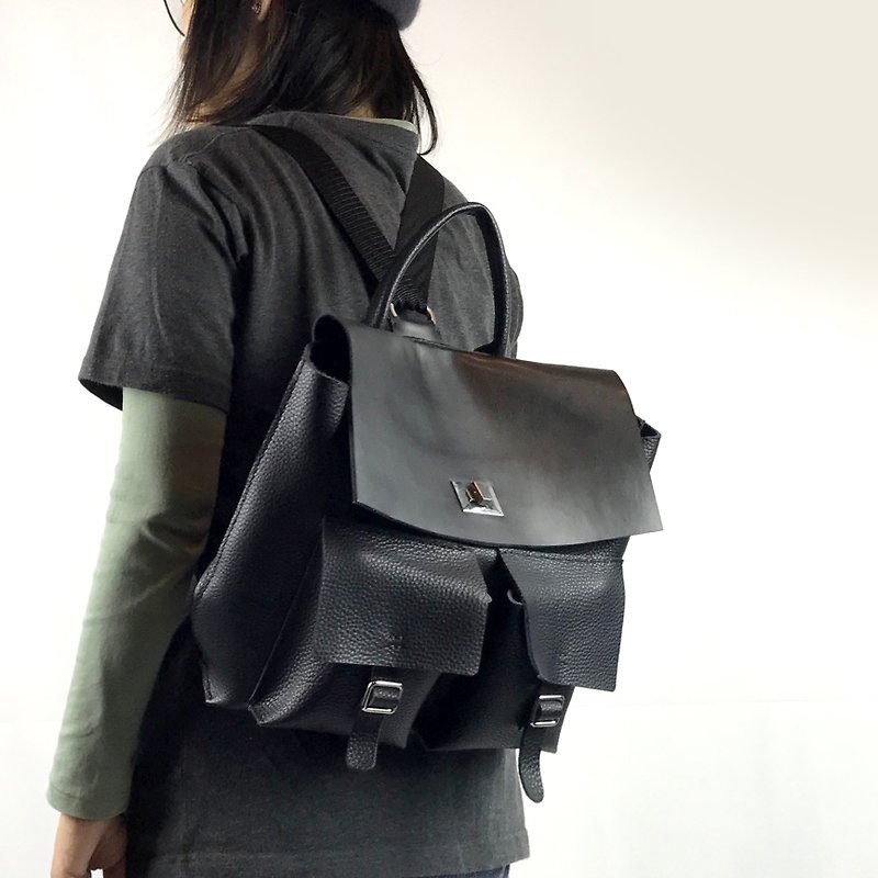 Zemoneni leather computer brief case and back pack - กระเป๋าเป้สะพายหลัง - หนังแท้ สีดำ