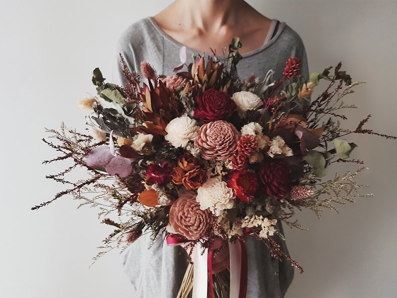 Dry bouquet | Red dried flowers | Bridal bouquet | Photo bouquet - ช่อดอกไม้แห้ง - พืช/ดอกไม้ สีแดง