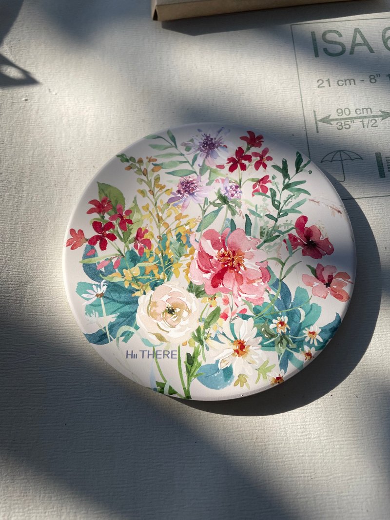 Wild floral / watercolor hand-painted pattern / small wild flower ceramic water coaster - Coasters - Pottery Yellow