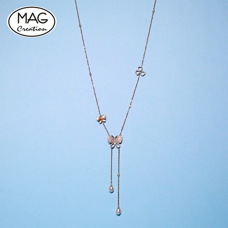 Chasing Butterflies necklace | 18K金蝴蝶三葉草長項鍊 - 長項鍊 - 貴金屬 