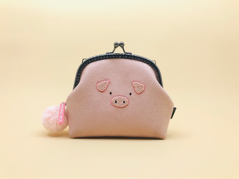 2019 golden pig year pig new product mouth gold bag coin purse sewn beaded change including chain - Coin Purses - Polyester Pink