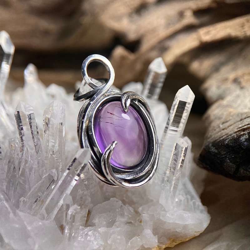 Natural mineral/Daihua/Amethyst/Pure body/Sterling silver jewelry - สร้อยคอ - คริสตัล สีม่วง