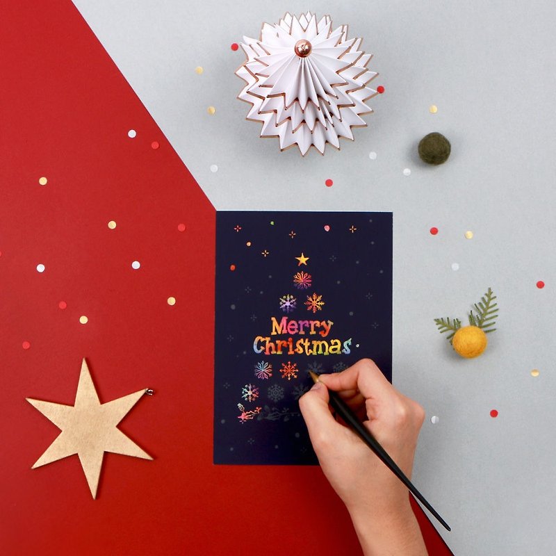 クリスマス-LAGOクリスマスカード手掻き取りビデオ - ロマンチックな雪の結晶の木、LGO40860 - カード・はがき - 紙 多色