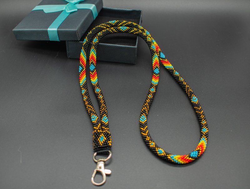 Black Native American Style Beaded Safety Lanyard for ID Badge - Nurse or Teache - 手機掛繩/背帶 - 玻璃 