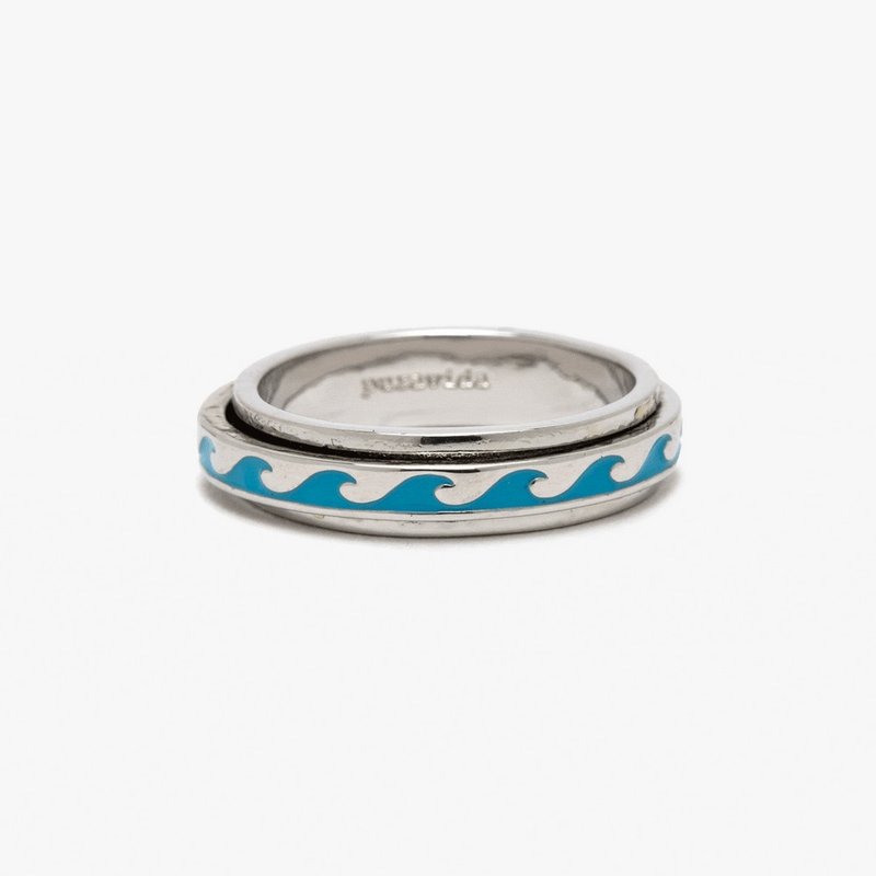 Pura Vida 美國手工 ENAMEL WAVE FIDGET 琺瑯波浪銀色戒指 - 戒指 - 琺瑯 銀色