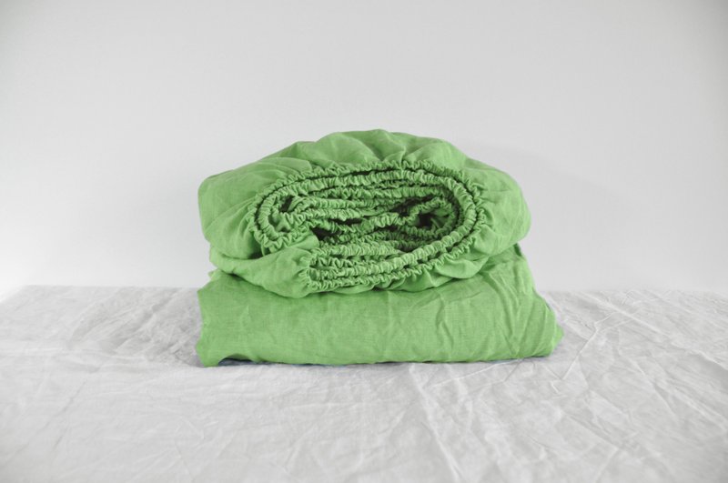 淺綠色麻/柔軟麻/深口袋 - 寢具/床包 - 亞麻 綠色