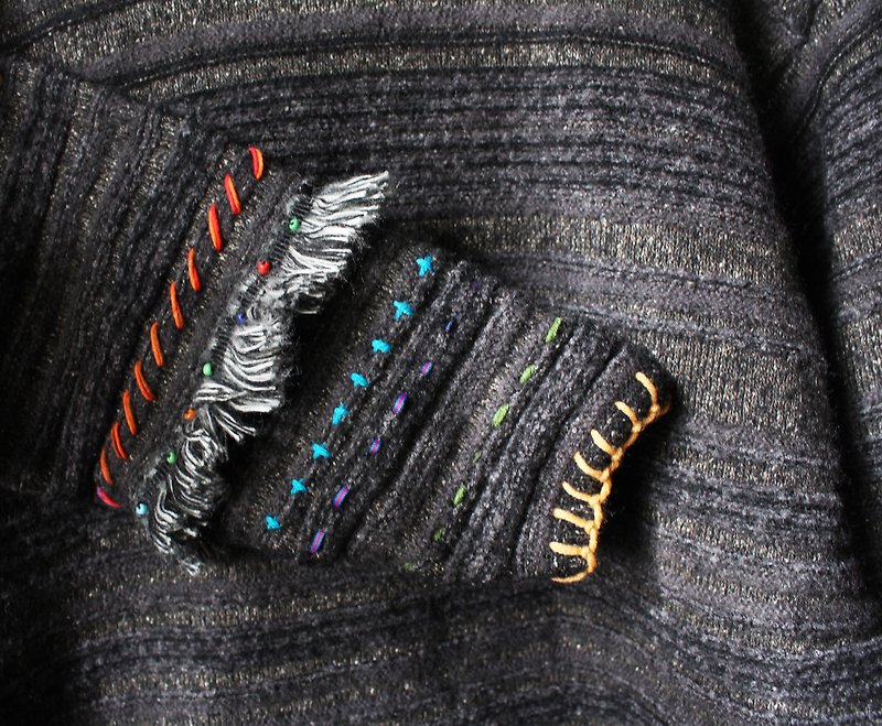 己合jiho改造古著 手縫民族風袖聖誕禮物 交換禮物 - 女毛衣/針織衫 - 聚酯纖維 黑色