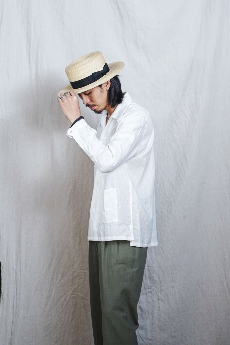 French Linen L/S Cabana Overshirt (White) - Men's Shirts - Cotton & Hemp 