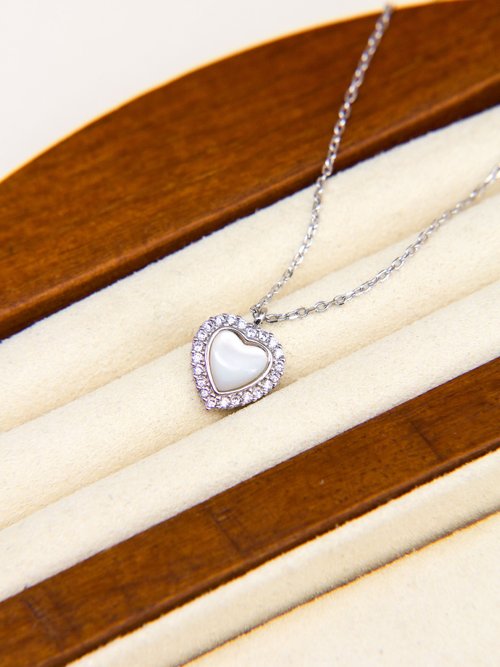 JTK Jewellery 鋯石白貝母心形項鍊 | 鋯石珠母貝心心頸鏈 | 珍珠母愛心項鏈