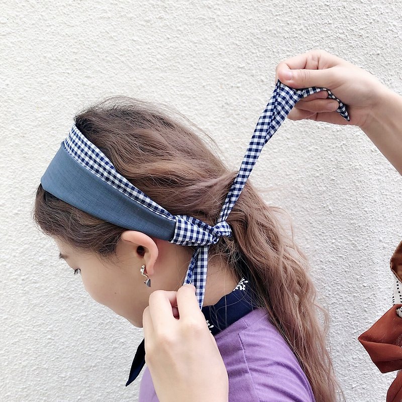Inconsistent Elastic hair band - เครื่องประดับผม - ผ้าฝ้าย/ผ้าลินิน สีน้ำเงิน