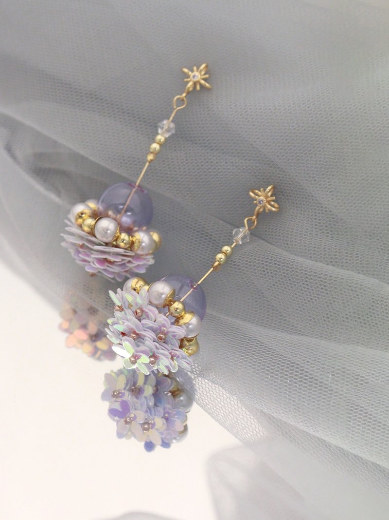 Castle of Greed. MUCHAT handmade 14+18KGP pearl flower glass ball sterling silver needle earrings - ต่างหู - โลหะ หลากหลายสี