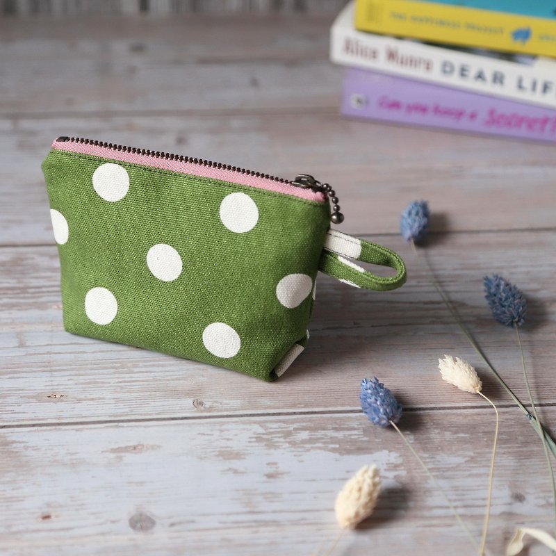 Canvas storage bag/green dot bag (small) - กระเป๋าใส่เหรียญ - ผ้าฝ้าย/ผ้าลินิน 