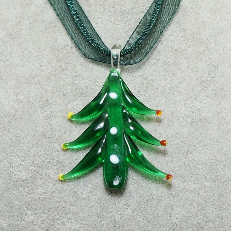 Christmas Tree Necklace Green Glass Lampwork New Year Necklace Girl Jewelry Gift - Necklaces - Glass Green