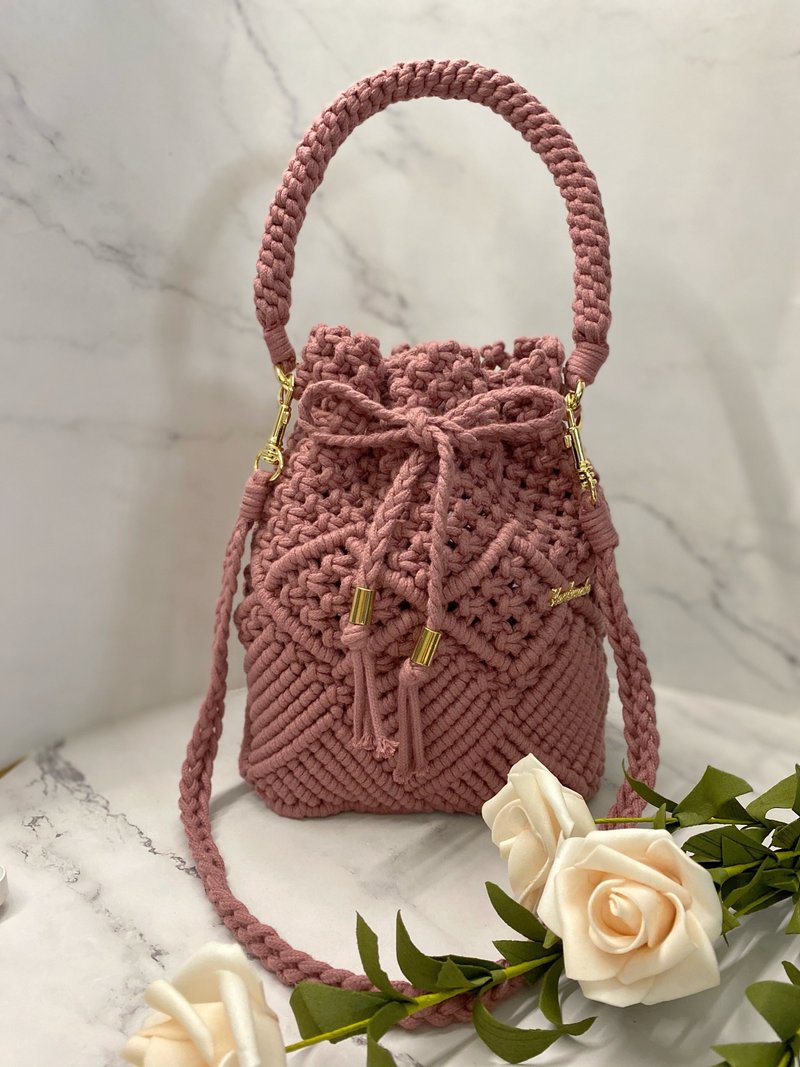 macrame beam bag dry rose hand-held shoulder gift woven bag - Messenger Bags & Sling Bags - Cotton & Hemp 