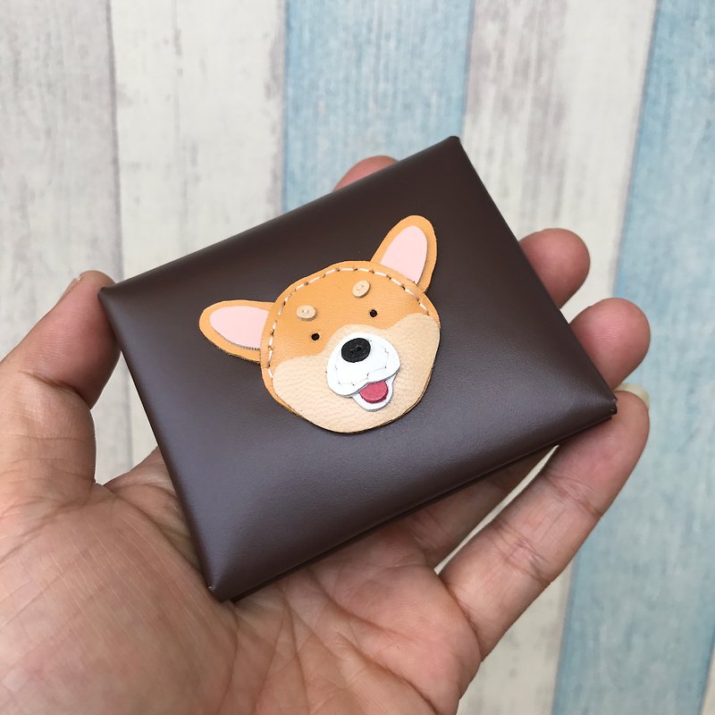 Handmade Leather Taiwan MIT Corgi Dog Dark Brown Coin Purse - กระเป๋าใส่เหรียญ - หนังแท้ สีนำ้ตาล