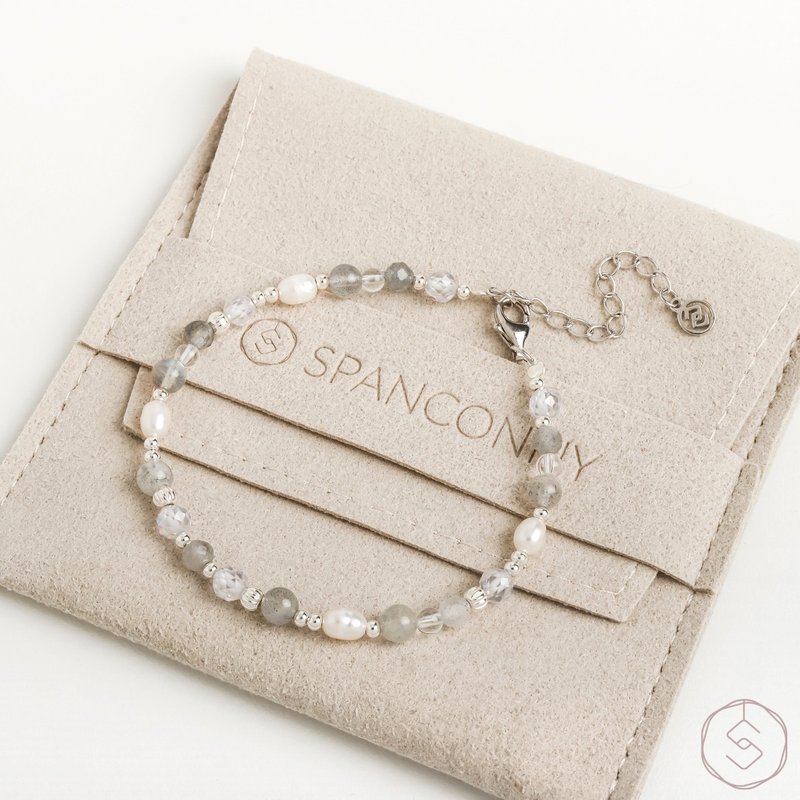 Dawn | Labradorite Freshwater Pearl White Crystal S925 Sterling Silver | Natural Crystal Bracelet - Bracelets - Crystal Gray