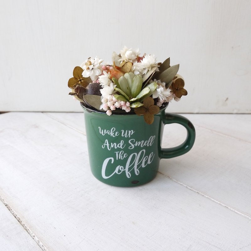 [Coffee Time] Dried Flower Ceramic Mini Mug Table Flower/Flower Pot Decoration - Plants - Plants & Flowers Green