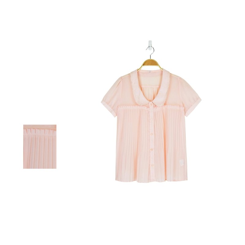 A‧PRANK: DOLLY :: VINTAGE retro with pink lace collar pleated short-sleeved ladies shirt - Women's Shirts - Other Materials 