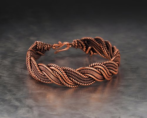 Wire Wrap Art Wire wrapped pure copper bracelet Unique stranded wire bangle for him or her