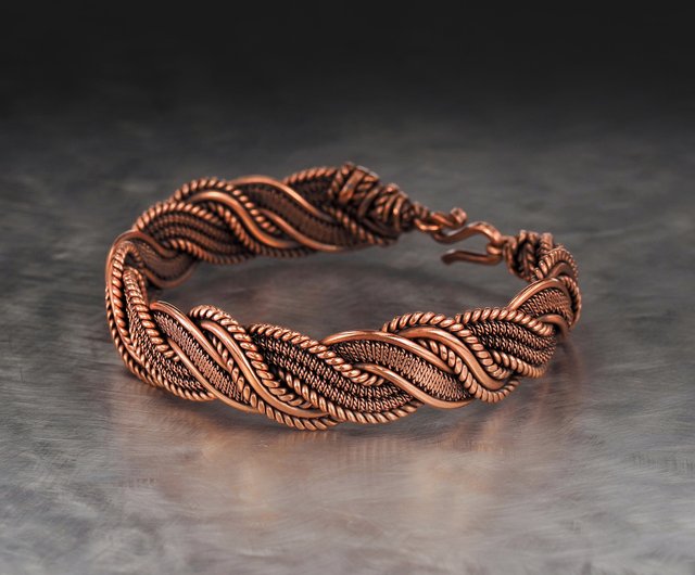 Wire wrapped pure copper bracelet for him or her Unique stranded