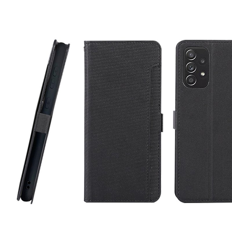 CASE SHOP SAMSUNG Galaxy A52/A52s(5G)專用前插卡側立式皮套-黑 - 手機殼/手機套 - 人造皮革 黑色
