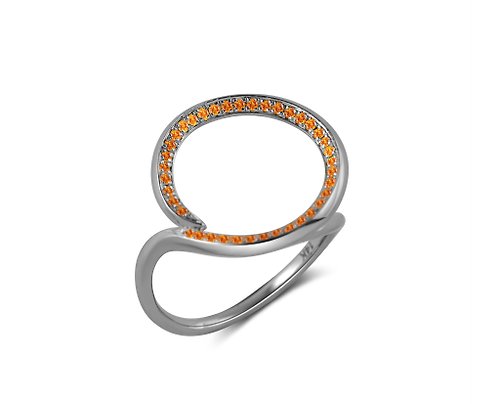 Majade Jewelry Design 橘橙藍寶石圓環結婚戒指 14k金另類光環婚戒 獨特業力訂婚指環