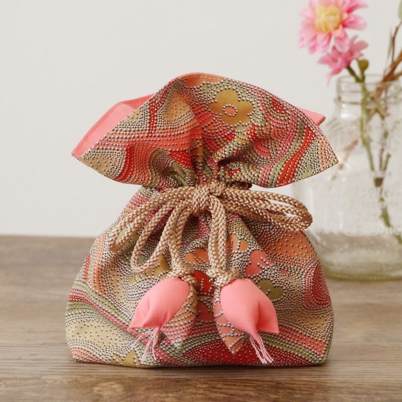 Happy purse string FUGURO Matsumoto - กระเป๋าเครื่องสำอาง - ผ้าฝ้าย/ผ้าลินิน สึชมพู