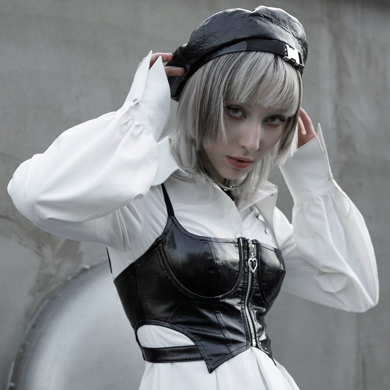 賽博龐克千禧年皮革背心 / 僅有黑色 / 後背彈性伸縮 - 背心/無袖上衣 - 其他材質 紫色