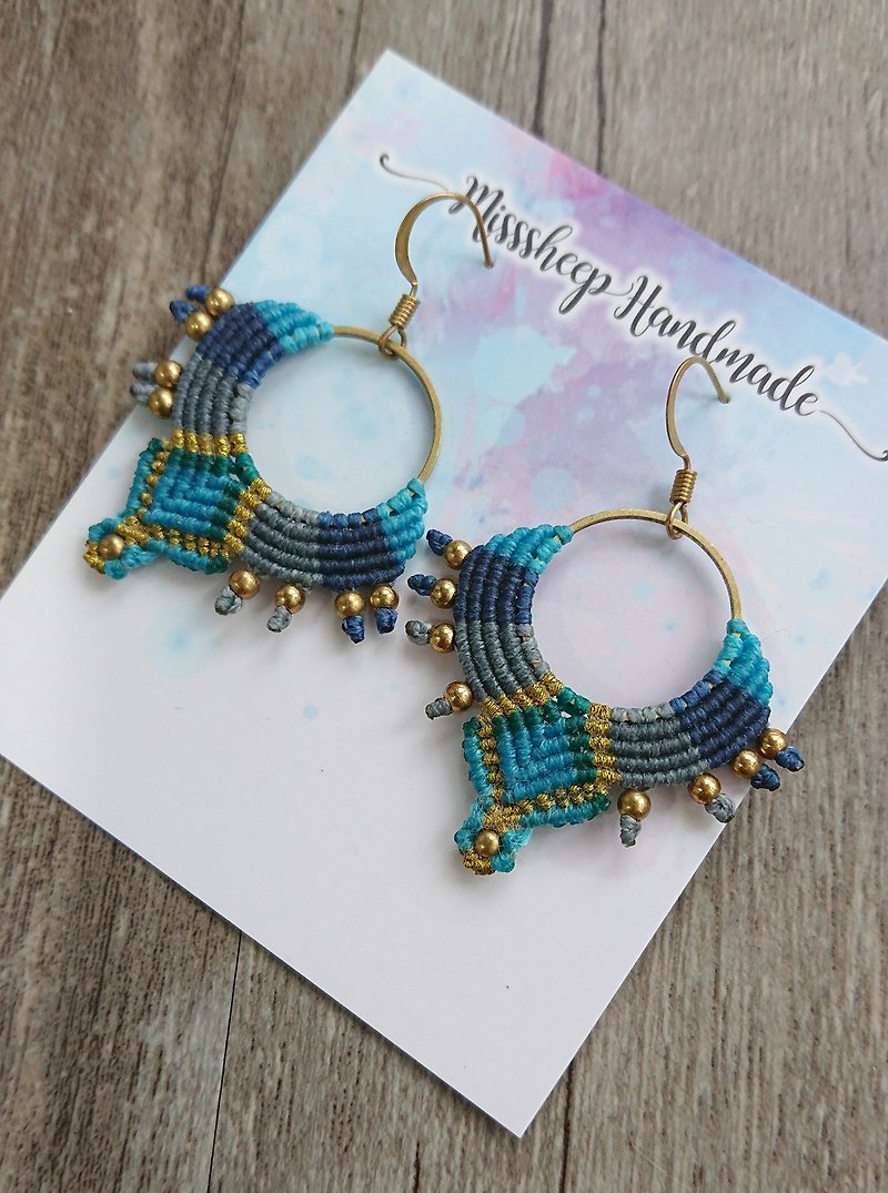 Misssheep-A126-National style South American wax line woven brass bead earrings (ear hook / ear clip) - Earrings & Clip-ons - Other Materials Blue
