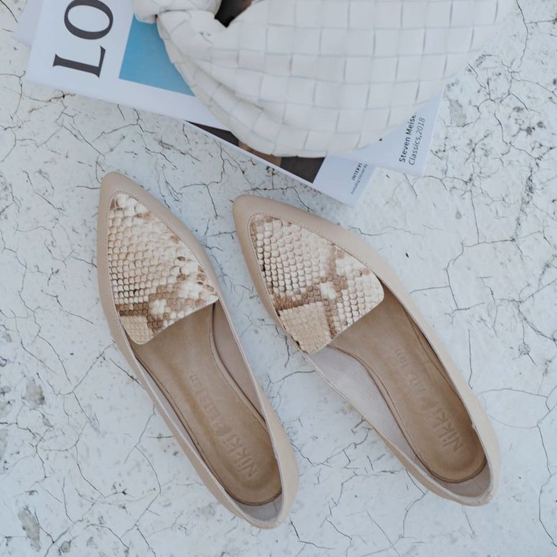 Blogger Xiaoshan’s co-branded design [Nikki Xiaoshan] French elegant loafers_nude rice snake print - รองเท้าอ็อกฟอร์ดผู้หญิง - หนังแท้ สีกากี