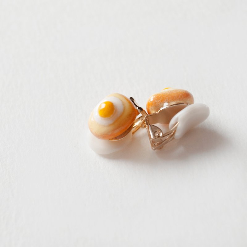 (With a comfortable anti-lock pad) / original pure hand-toast and water wave egg ear clip comfortable ear clip imported material - Earrings & Clip-ons - Clay Orange