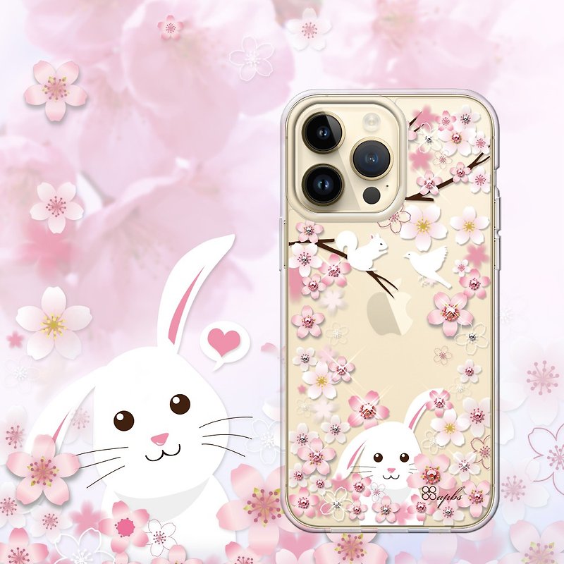 iPhone 14 Full Series Lightweight Military-Spec Drop-resistant Crystal Colored Diamond Phone Case-Sakura Rabbit - Phone Cases - Other Materials Multicolor