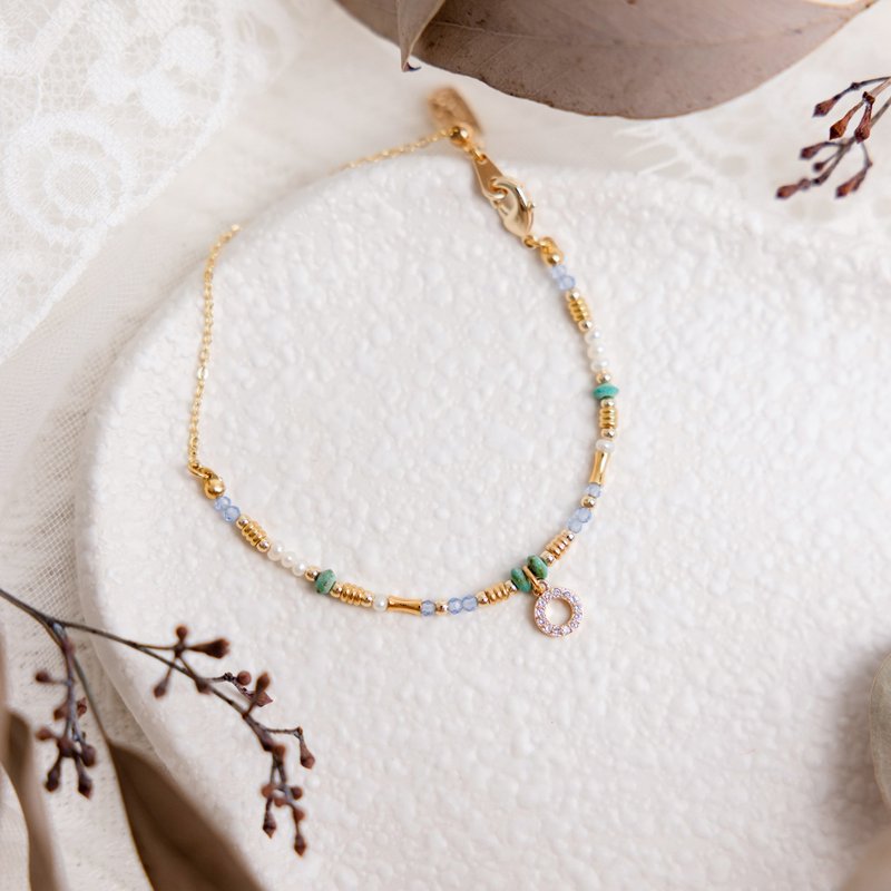 Positive Energy x Turquoise Pearl Stone Stone[Hydrangea·Exclusive Love] Bracelet - สร้อยข้อมือ - เครื่องเพชรพลอย สีเขียว