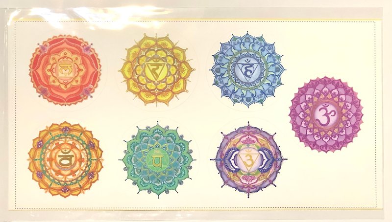Warm sketch/Joy Zen Seven Chakra Mandala Art Sticker_6cm Pearlescent + Mist Film Hand-painted Color Print - Stickers - Paper Multicolor