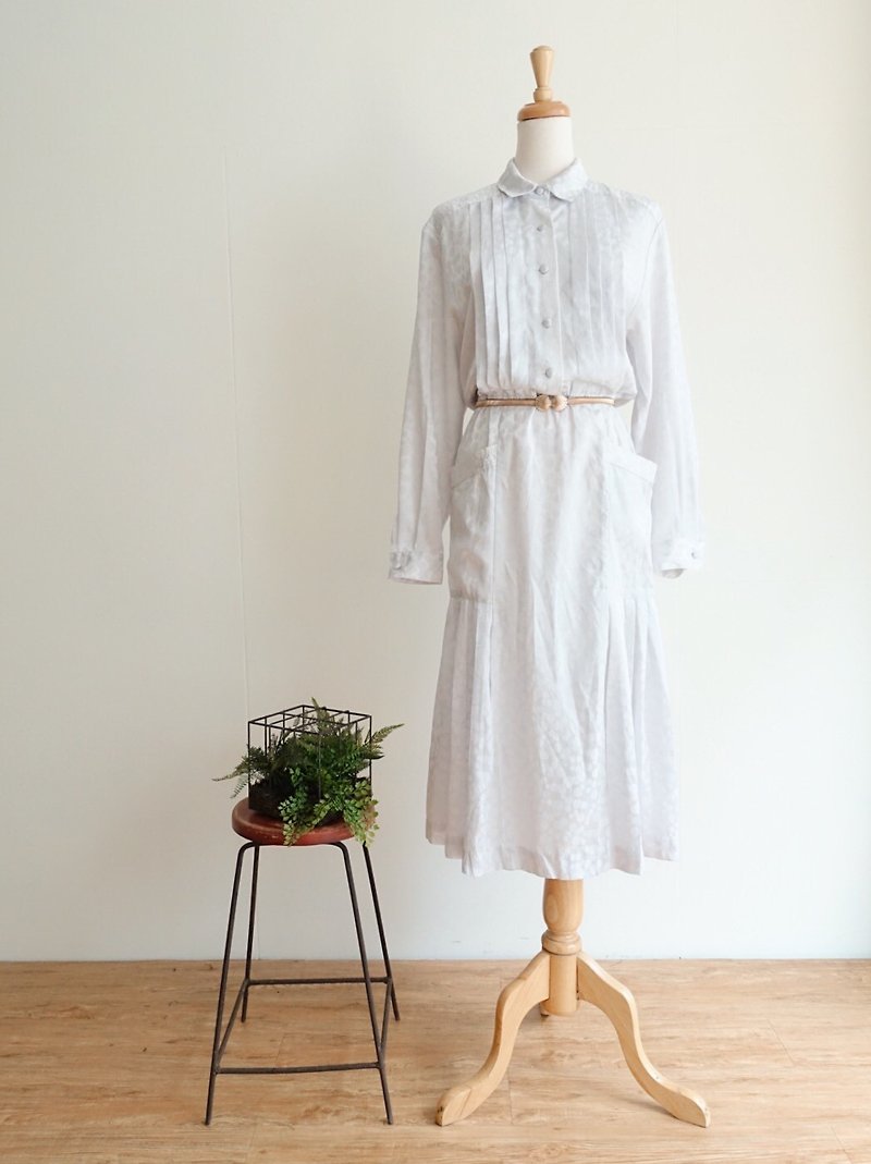 Vintage / Long Sleeve Dress no.171 tk - One Piece Dresses - Polyester White