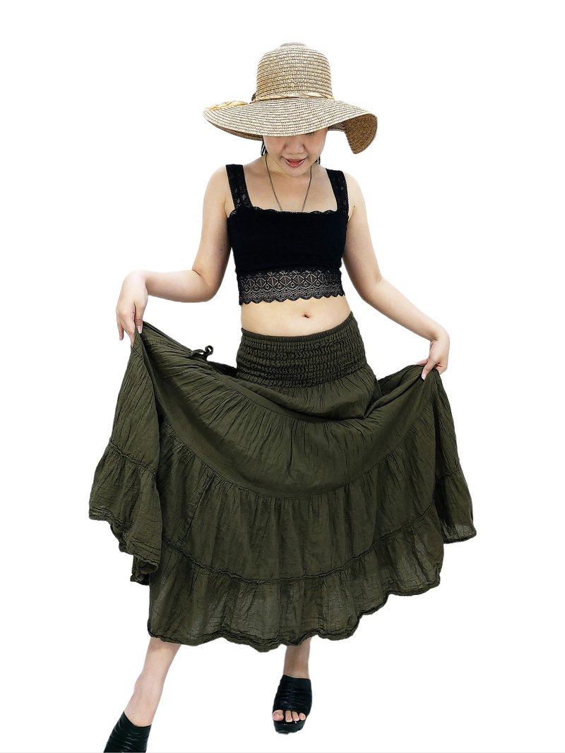 Woma clothing Unique Cotton Skirt Tiered Ruffle Skirt Long Skirt Elastic Waist - 裙子/長裙 - 棉．麻 多色