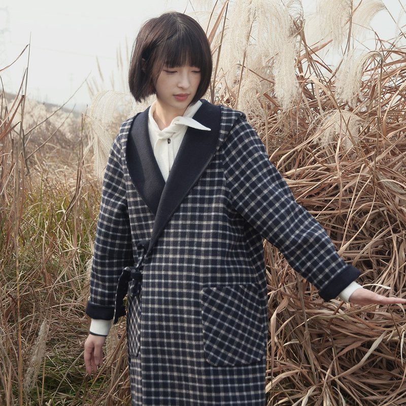 連帽雙色雙面呢大衣|大衣|秋冬款|雙面羊毛呢|Sora-241 - 女大衣/外套 - 羊毛 