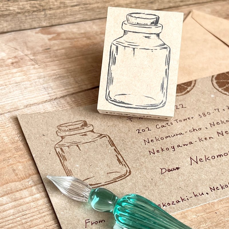 可以放郵票的小瓶子橡皮章 - 印章/印台 - 木頭 