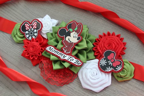 S&K Minnie mouse sash Maternity belt Pregnancy gift Flower Kanzashi It's a girl