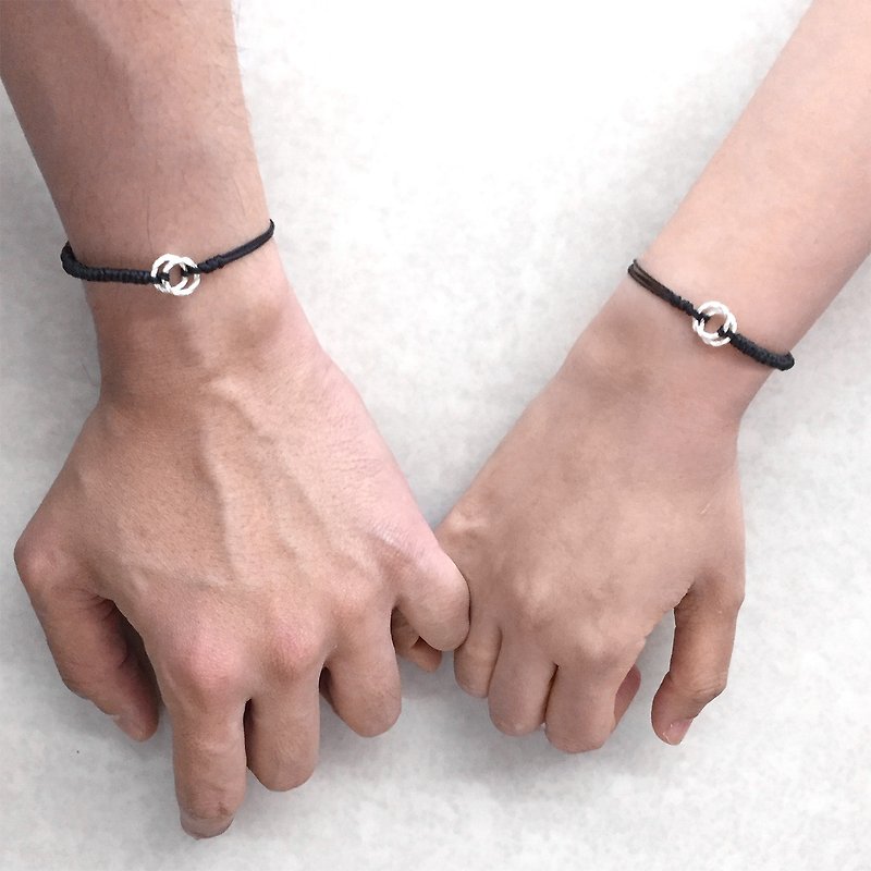 環環相扣情侶黑色手繩 | 銀手鍊 | 純銀手鍊 | 情侶手鍊 (套裝) - 手鍊/手鐲 - 銀 