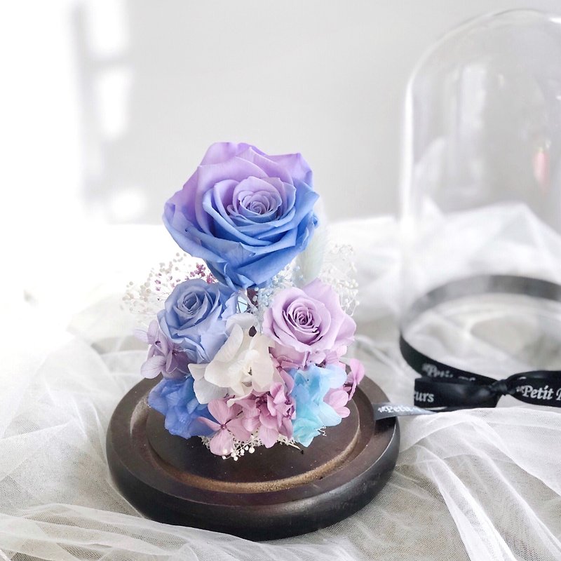 紫藍色玫瑰永恆花玻璃木擺設/禮物/可客製/可加文字 - 裝飾/擺設  - 其他材質 